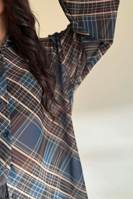 Ainsley Plaid Chiffon Blouse Teal